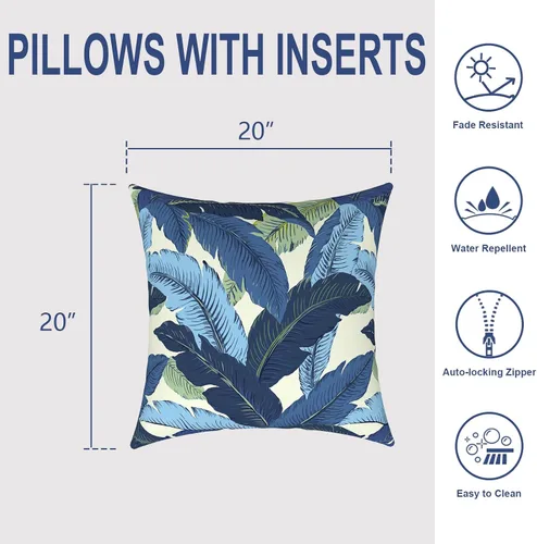 Miniatura 641 de Juego de 2 almohadas para exteriores de 16 x 16 pulgadas, repelentes al agua con interiores, para muebles de patio, hogar, jardín, geometría bohemia