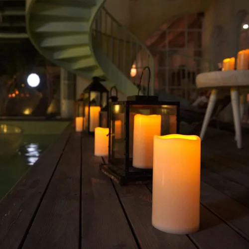 Miniatura 2 de Homemory Velas grandes impermeables sin llama de 6" x 4" para exteriores con control remoto y temporizador, velas LED parpadeantes que funcionan