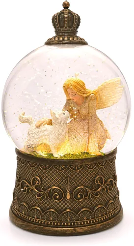 Globo de nieve con música, globos de nieve para gatos con efectos de purpurina giratoria, alimentado por USB/batería con temporizador de 6 horas,
