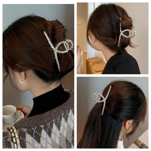 Miniatura 3 de Pinzas para el cabello con diamantes de imitación, 4.4 pulgadas, clip de mandíbula de imitación de metal vintage para mujer, pinza antideslizante