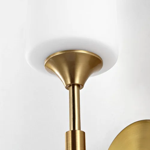 Miniatura 7 de BYOLIIMA Juego de 2 apliques de pared dorados con pantallas cilíndricas blancas de vidrio, luminarias modernas de pared para tocador de baño