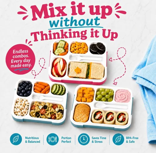 Miniatura 5 de Bento - Juego de Lonchera para almuerzo o refrigerio, a prueba de fugas, con recipientes, para niños y adultos, libre de BPA, apto para microondas
