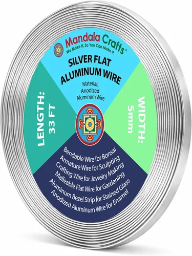 Miniatura 26 de Mandala Crafts Alambre de aluminio anodizado plano de 0.118 in para fabricación de joyas, alambre de bisel negro flexible de color de 33 pies