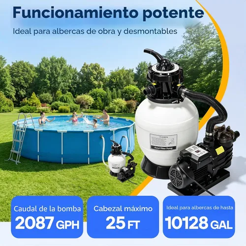 Miniatura 3 de VIVOHOME Bomba de filtro de arena mejorada de 2087 GPH con temporizador, se adapta a piscinas enterradas/sobre el suelo de hasta 10,000 galones