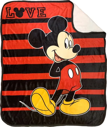 Manta Disney Mickey Mouse Love Sherpa - Mide 50 x 60 pulgadas, ropa de cama para niños, resistente a la decoloración, súper suave - (producto Multi