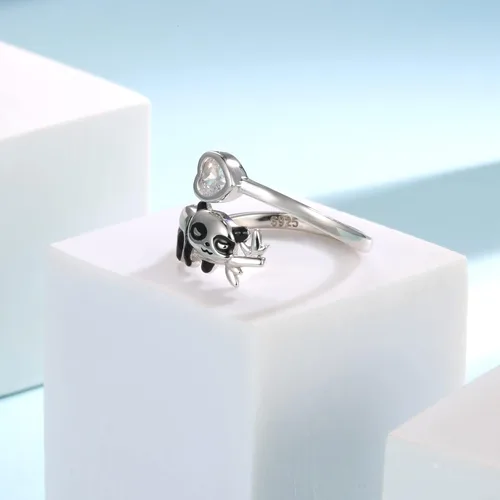 Miniatura 4 de Sterling Silver CatPugElephantPandaAxolotlUnicornCow Rings Adjustable Cute Animal Hypoallergenic Ring Jewelry Gift for Women Daughter