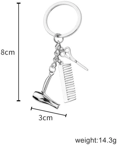 Miniatura 5 de Wixine 2 unids peluquero secador de pelo tijera peine llavero creativo llavero joyería regalos, Blanco,Oro
