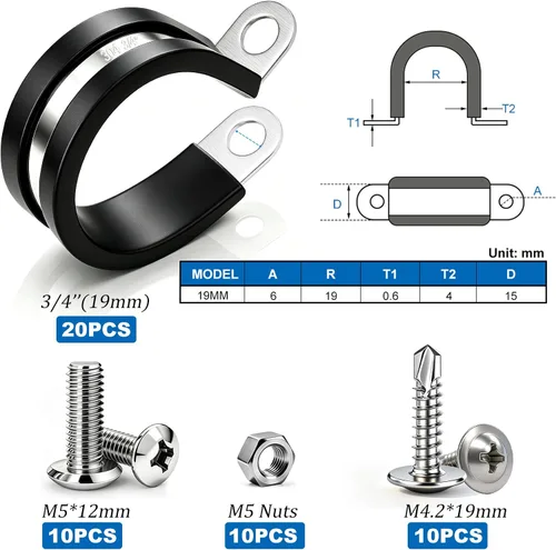 Miniatura 2 de Taiss 40 piezas de abrazaderas de cable de 3/4 pulgada, abrazaderas de alambre aisladas de goma de acero inoxidable 304, abrazaderas en bucle