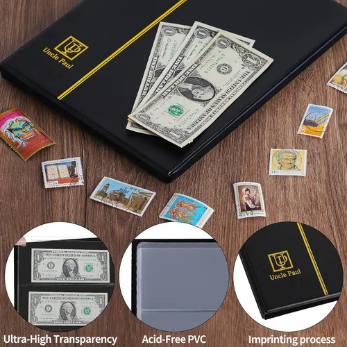 Miniatura 3 de Álbum de monedas de 60 bolsillos, soporte para coleccionar billetes, libro de almacenamiento de tapa dura de cuero sintético con funda protectora