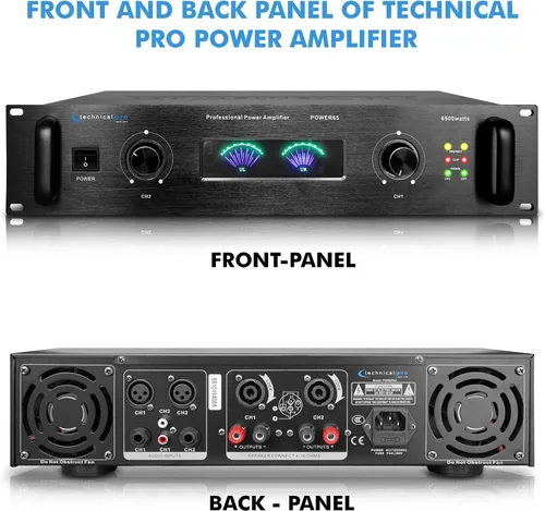 Miniatura 2 de Technical Pro Sistema de PA portátil profesional de 6000 vatios, amplificador de potencia estéreo digital de 2 canales con ventiladores de doble