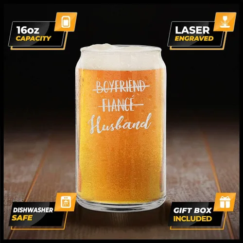 Miniatura 2 de shop4ever Novio Prometido Marido Novia Prometida Esposa Grabado Cerveza Vaso y Copa de Vino Sin Tallo, Él & Para Ella Set
