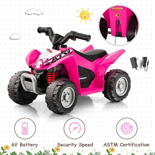 Miniatura 7 de OLAKIDS ATV para niños, vehículo eléctrico de 6 V para niños pequeños, auto motorizado de juguete de 4 ruedas para niños y niñas con luces LED, Coral