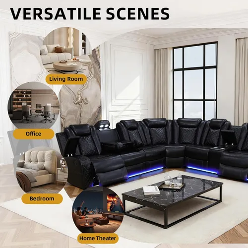 Miniatura 7 de Sofá reclinable de cuero eléctrico, sofá modular de lujo con movimiento eléctrico, asiento ejecutivo de cine en casa, consola de alimentación USB e