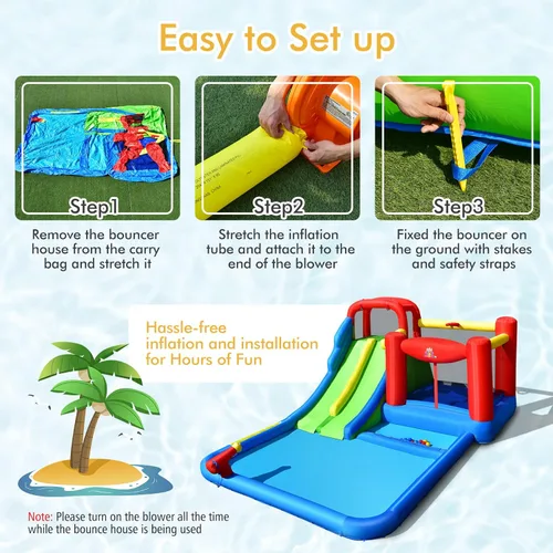 Miniatura 7 de BOUNTECH Tobogán acuático inflable, 7 en 1 doble tobogán para niños, parque acuático para niños, toboganes de agua inflables para exteriores