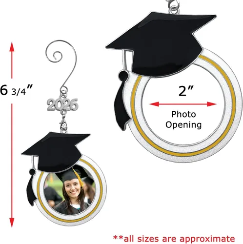 Miniatura 3 de Adorno de fotos de Navidad de graduación – Dijes fechados para 2026 y 2027 – Diseño de sombrero de graduación – Felicitaciones – Estudiantes