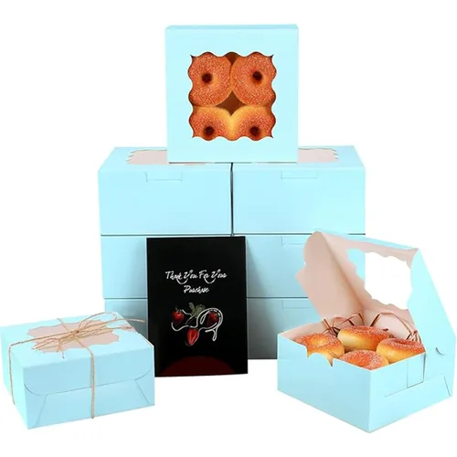 Miniatura 20 de qiqee Cajas de galletas Kraft con ventana, 60 paquetes de 6 x 6 x 3 pulgadas, cajas de papel kraft marrón para galletas, pasteles, cupcakes, tartas