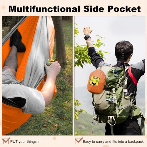 Miniatura 6 de SZHLUX Hamaca de camping doble y individual Hamacas portátiles con 2 correas de árbol, ideal para senderismo, mochileros, caza, al aire libre