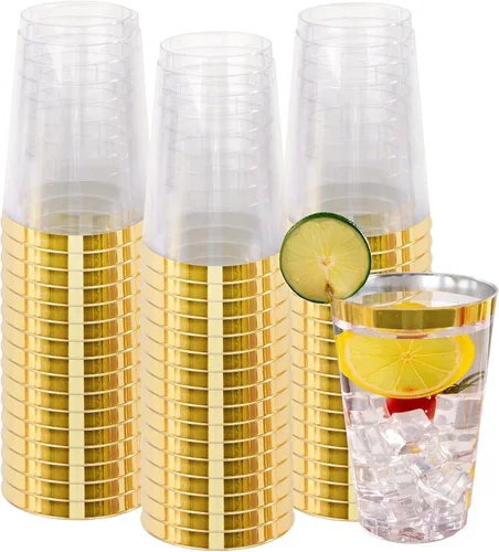 Miniatura 17 de I00000 Paquete de 100 vasos de plástico dorados de 14 onzas, vasos desechables de plástico con purpurina dorada, copas de vino desechables, copas