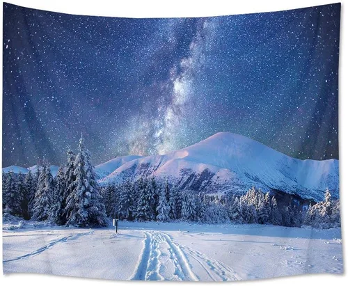 Miniatura 8 de HVEST Tapiz de cielo estrellado, nieve, montaña, para colgar en la pared, bosque de pinos, tapices para dormitorio, sala de estar, decoración