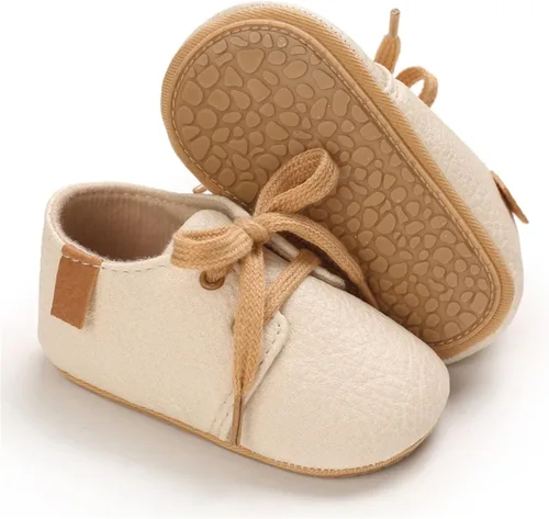 WILLFUN Zapatos de piel sintética para bebés y niñas suela de goma suave con cordones zapatos Oxford para cuna para niños pequeños que caminan