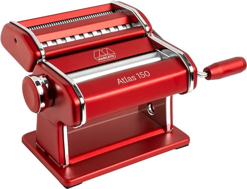 Máquina de pastas Marcato Atlas de acero inoxidable, plateado, incluye cortador de pasta, manivela e instrucciones, rojo, Rojo