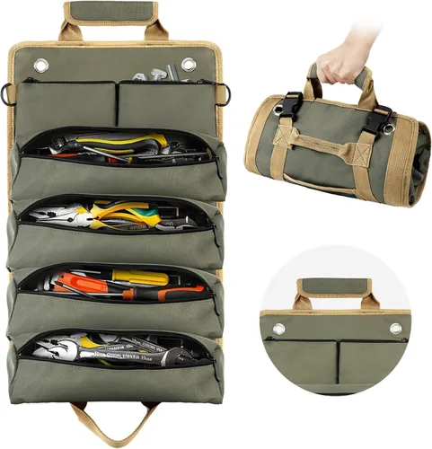 Miniatura 8 de Bolsa enrollable de herramientas, pequeña bolsa de herramientas enrollable con bolsas desmontables, organizador de bolsas de herramientas
