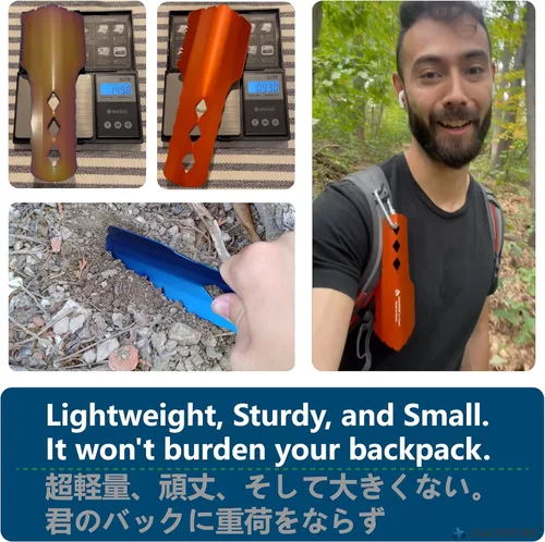 Miniatura 2 de Paleta ultraligera de aluminio para mochileros, multiherramienta pequeña con mango más largo, esencial para senderismo, camping y bolsas de Naranja