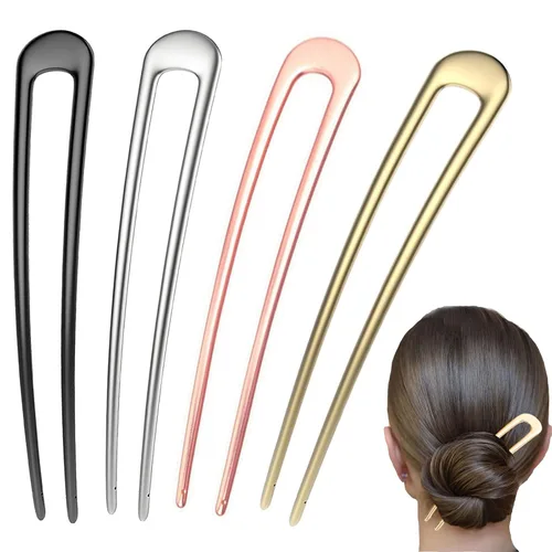 4 horquillas de metal para el cabello en forma de U, pinza para el cabello francés con placa de moño largo, horquilla para el cabello, accesorios
