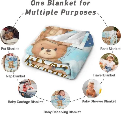 Miniatura 6 de Manta de bebé personalizada para niños y niñas, manta de bebé personalizada ultra suave y acogedora con nombre para niños pequeños, manta de cama