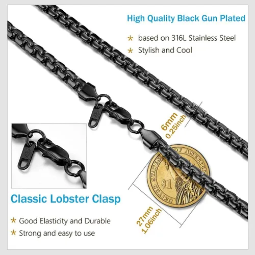 Miniatura 4 de PROSTEEL Stylish Stainless Steel Flat Box Chain Necklace, SilverGoldBlack Tone, Nickel-Free, Hypoallergenic Jewelry, 14-30, Come Gift Box
