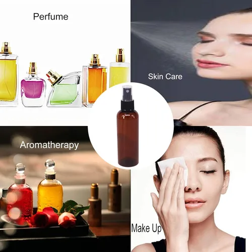 Miniatura 5 de Paquete de 12 botellas de spray de niebla fina de 3.3 onzas, botellas de plástico ámbar para aceites esenciales, perfumes, alcohol, botella