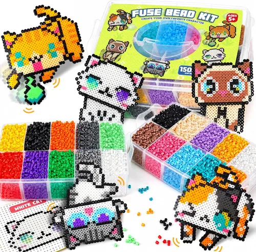 Miniatura 12 de FunzBo - Paquete de cuentas que se funden, 111 patrones, cuentas de colores Melty Fusion, juego de perlas de arte y manualidades para niños, 5500