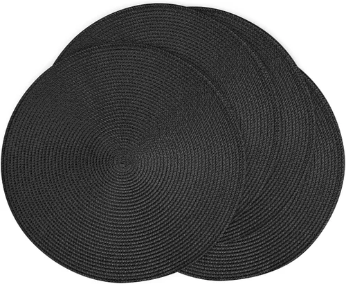Miniatura 35 de Feuille Juego de 4 manteles individuales redondos trenzados para mesa de comedor, tejidos, lavables, antideslizantes, 13.5 pulgadas