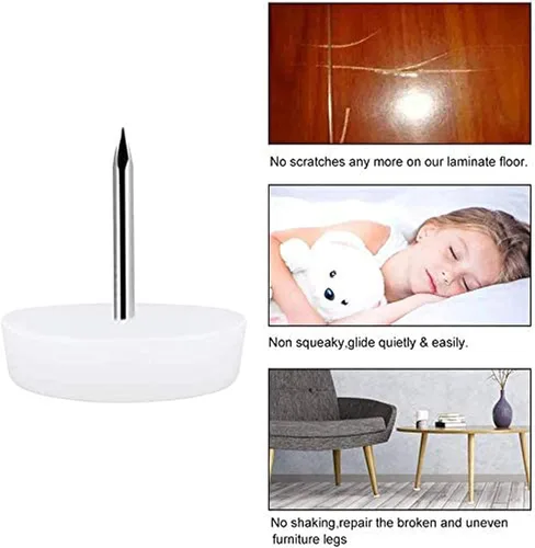 Miniatura 9 de Deslizadores de muebles de nailon blanco de 1.102 in para clavos, protectores de suelo para patas de silla, de nailon con clavos deslizantes