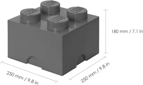 Miniatura 3 de LEGO - Ladrillo de almacenamiento con 4 tachuelas, color gris oscuro, caja de almacenamiento apilable de plástico con tapa para niños y adultos