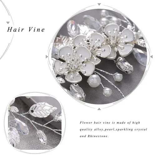 Miniatura 3 de GORAIS Accesorio para el cabello de novia para boda, diseño de flores de vid y diamantes de imitación, accesorio para el cabello para mujer