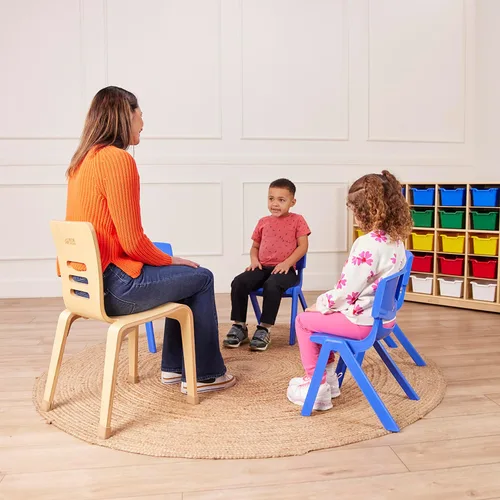 Miniatura 11 de ECR4Kids Silla Escolar Apilable de 12 Pulgadas de Plástico, Muebles para Aula, Azul, Paquete de 4