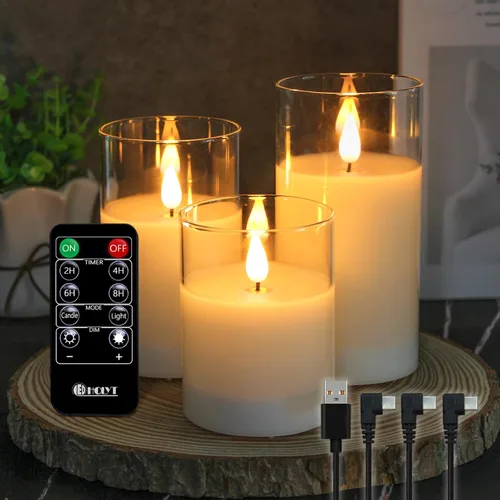 Miniatura 11 de LEDHOLYT Vela Recargable Sin Llama, Vela de Pilar LED Intermitente de Cera Real con Control Remoto y Temporizador, Mecha en Forma de Lágrima, Velas