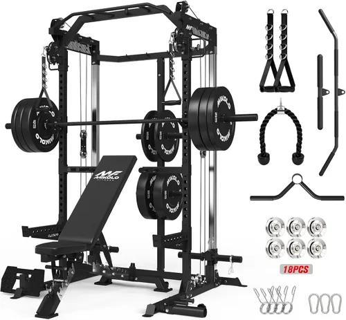 Miniatura 13 de Mikolo HR06 Power Cage with Aluminum Pulleys, 2000LB Power Rack with Independent Dual Pulley System, Multi-Function Home Gym Workout Machine for