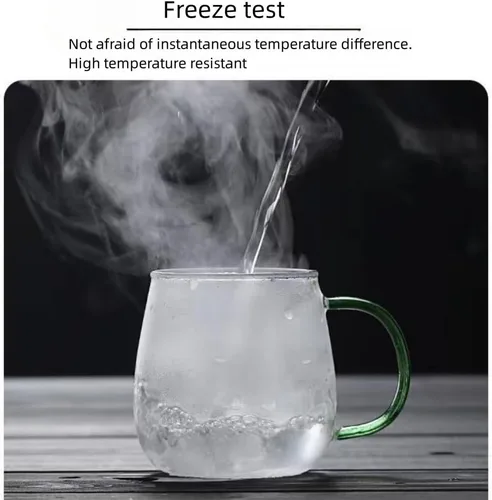 Miniatura 7 de Taza de Vidrio Transparente con Asa Verde, 16 oz, Gran Taza de Café de Borosilicato Alto para Beber o como Regalo