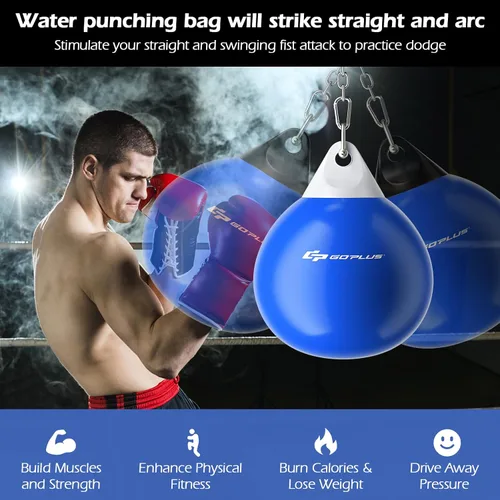 Miniatura 9 de Goplus Bolsa de Agua Aqua, Bolsa de Boxeo Pesada de 180 Libras de 21 Pulgadas / 110 Libras de 18 Pulgadas con Cadena Metálica Ajustable, Manguera