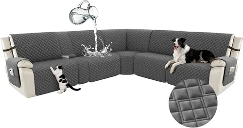 Miniatura 77 de Arfntevss Fundas para sofá seccional reclinable para sofá seccional en forma de L, funda antideslizante lavable para sofá reclinable con forma de L