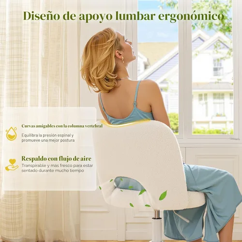 Miniatura 5 de DurayLoly Silla de Tocador con Ruedas Sin Brazos, Silla de Tocador Blanca con Respaldo, Silla de Escritorio Ultra-Suave de Felpa Linda, Silla
