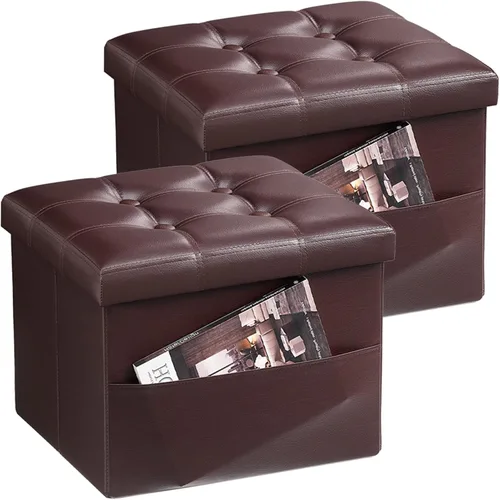 Miniatura 10 de Bsketa - Otomana de almacenamiento plegable, taburete con asiento acolchado de espuma más gruesa, pequeña otomana de cuero con almacenamiento, Blanco