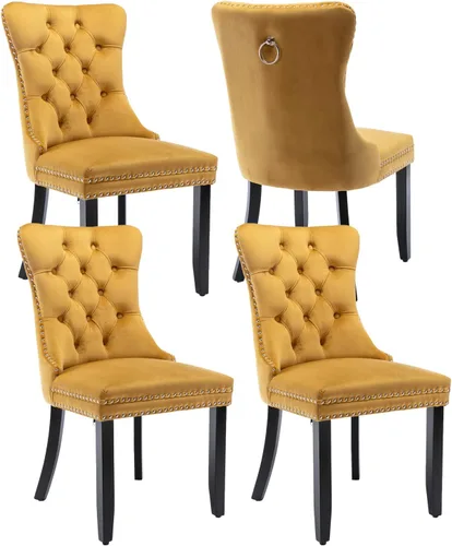 Miniatura 85 de Shenyon Juego de 2 Sillas de Comedor de Terciopelo Gris, Sillas de Comedor Tapizadas con Ribete de Anilla Trasera y Patas de Madera Maciza, Sillas