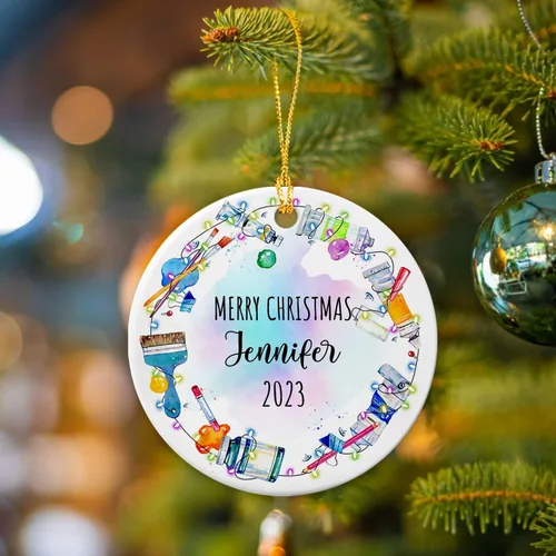 Miniatura 4 de Adorno de artista personalizado 2025 para árbol de Navidad, adornos de cerámica de dibujo personalizado, regalos de Navidad para pintores