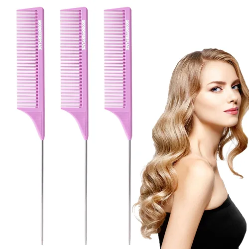 Miniatura 10 de 4 peines de cola de rata, peines de cola de rata, peine de dientes finos con púa de metal para cabello rizado, peines desenredantes para mujeres