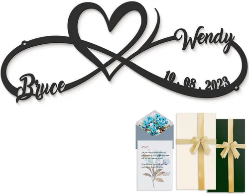 Regalos personalizados de aniversario de boda para parejas 2025, letreros de infinito de metal personalizados con nombres y fecha, arte de pared