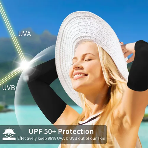 Miniatura 3 de Achiou Mangas de Brazo de Seda de Hielo Refrigerante, Mangas de Protección Solar UV de Verano, de Compresión UPF 50+ para Mujeres, Voleibol