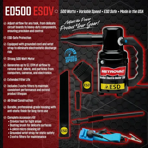 Miniatura 5 de Incluye 3 filtros adicionales – DataVac velocidad variable ESD Safe Electric Duster® ED-500 – ESDV Soplador de electrónica y computadora